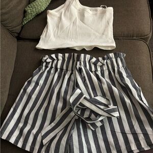 SHEIN Navy and White Striped Cargo Shorts